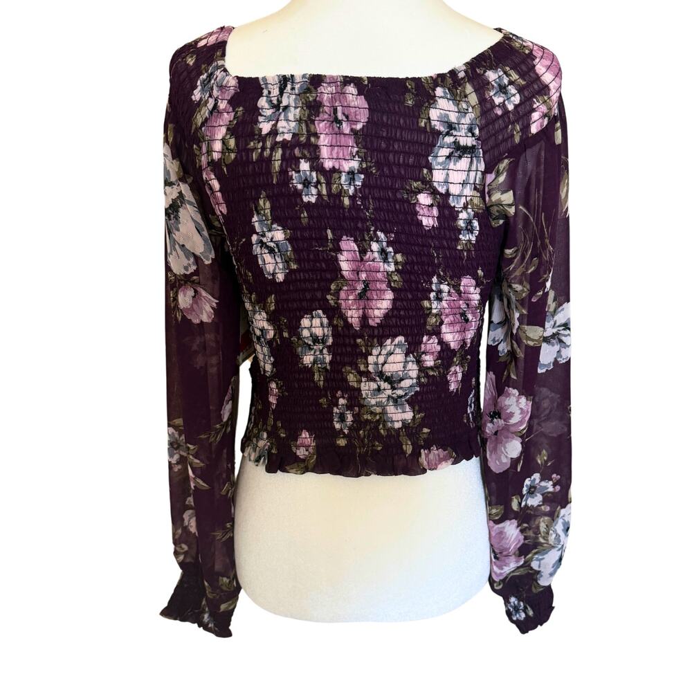 Cottagecore NWT Purple Floral Smocked Top Women’s Small Long Sleeve Cropped - Picture 2 of 7